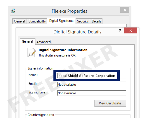 Screenshot of the InstallShield Software Corporation certificate
